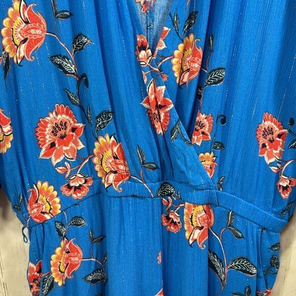 Loft Beach Womens Shimmer Garden Floral Beachy Blue Pockets Lightweight Romper - Picture 8 of 16